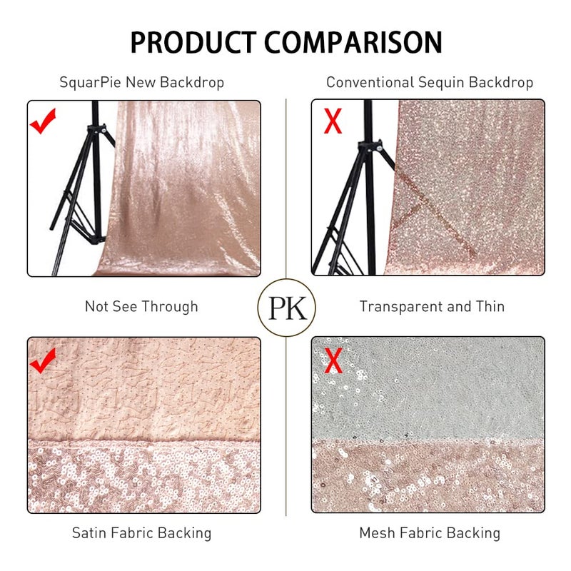 SquarePie Sequin Backdrop Non-Transparent Background Sparkly Curtain for Wedding Party 6FT x 8FT Rose Gold - Image 3
